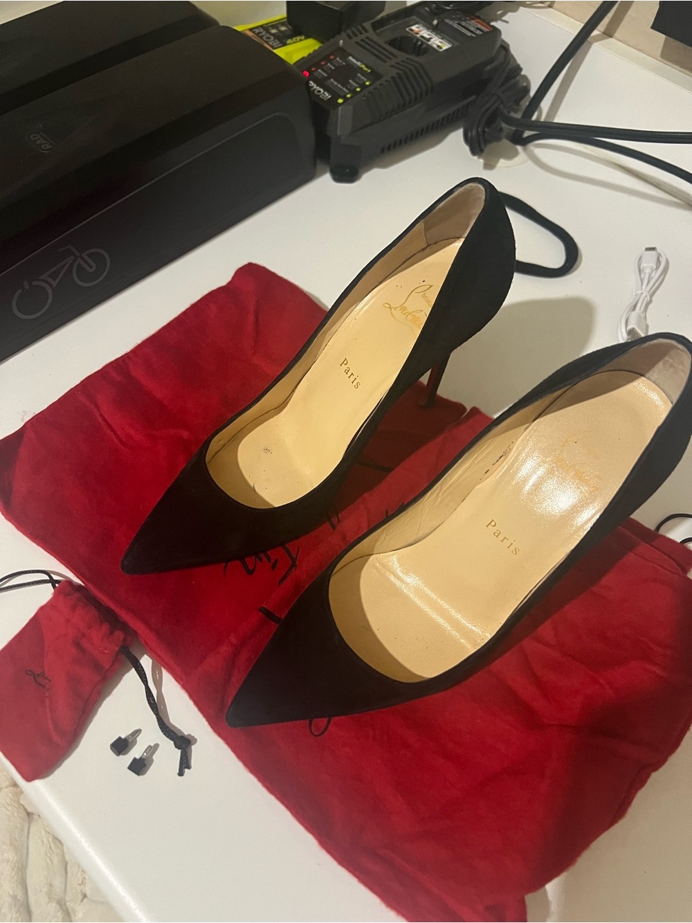 Christian Louboutin Black Suede Pointed-Toe Stilettos - Picture 5 of 7